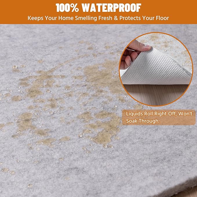 5' x 8' Non Slip Rug Pad Waterproof, 1/4" Thick 100% Felt +Rubber Rug Pad, Under Area Rug Pad Protective Cushioning Rug Pads Carpet Gripper Keep Rugs in Place, Safe for All Floors