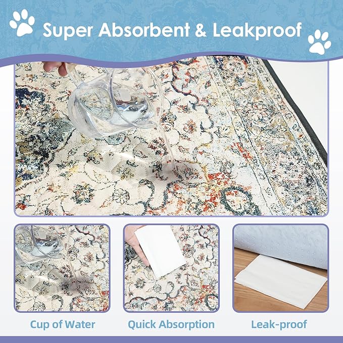 Washable Pee Pad for Dogs, 32" x 24" Reusable Puppy Pads Waterproof Dog Rugs, Super Absorbent, Leakproof, Dog Crate Pad, Playpen Mat, Whelping Pads, Vintage Medallion