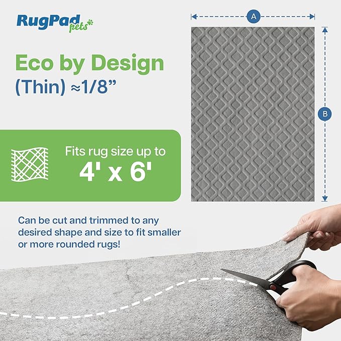 Waterproof Rug Pad, 4x6 ft (1/8" Thin) – Non-Slip Gripper for Carpet & Hardwood Floors – Washable, Pet-Friendly, Protects Floors from Spills, Scratches & Accidents