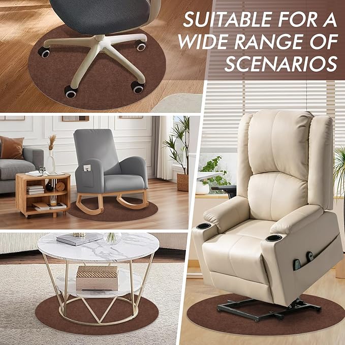 Round Recliner Pads for Hardwood Floors, Non Slip Recliner Grippers, Furniture Pads Floor Mats for Carpet, Anti Slide Office Chair Mat for Floor Protector, 30"x30" (2 Pack Brown)
