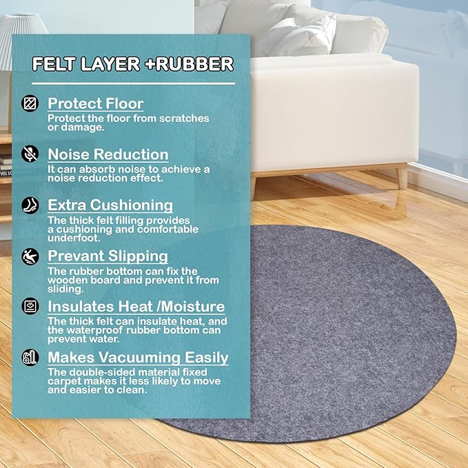 Waterproof Rug Pad Round 1/8 Thick Waterproof Non-Slip Rug Pad， Pad for Hardwood Floors， Rug Pads for All Floors and Finishes, Keeps Carpets in Place Soft and Safe（4TF）