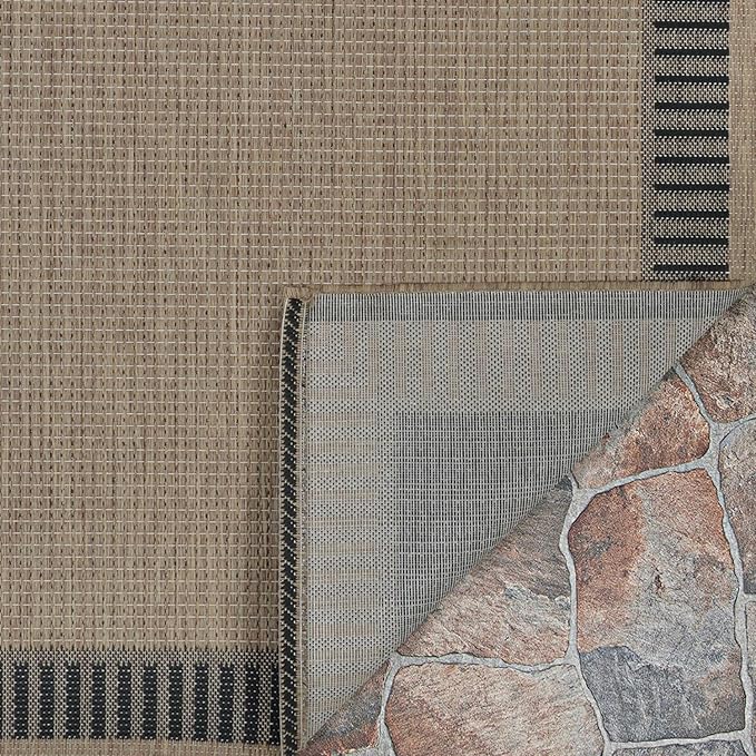 Couristan Recife Indoor Outdoor Rug - Wicker Stitch 8'6" Square in Cocoa Brown and Black, Hose Washable, Low Pile, Pet- Kid Friendly Home Decor for Living Room, Patio Furniture Set, Kitchen