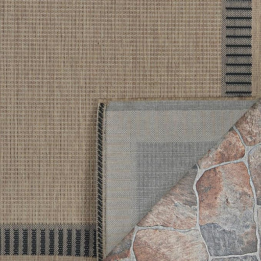 Couristan Recife Indoor Outdoor Rug - Wicker Stitch 8'6" Square in Cocoa Brown and Black, Hose Washable, Low Pile, Pet- Kid Friendly Home Decor for Living Room, Patio Furniture Set, Kitchen