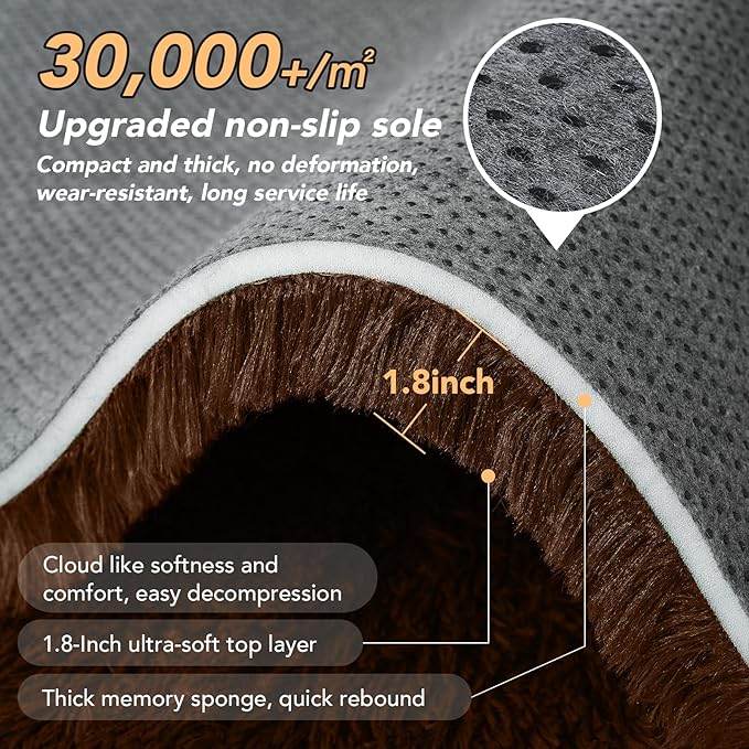 Shag Rugs for Living Room 9x12: 9x12 Shag Area Rugs for Living Room- Large Soft Tie-Dyed Brown Rugs for Bedroom- Fuzzy Plush Modern Carpets for Kids Room (Tie-Dyed Brown)