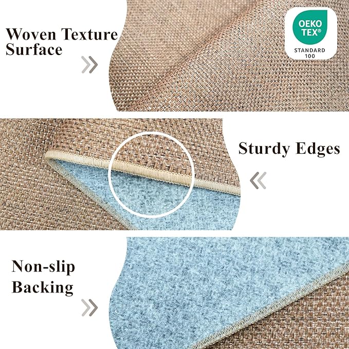 2x6 Jute Woven Runner Rug: Non-Slip Backing Solid Color Pattern - Easy Clean Carpet for Hallway Kitchen - Washable Thin Indoor Rugs for High Traffic Areas Farmhouse Home Decor (Beige,2x6)