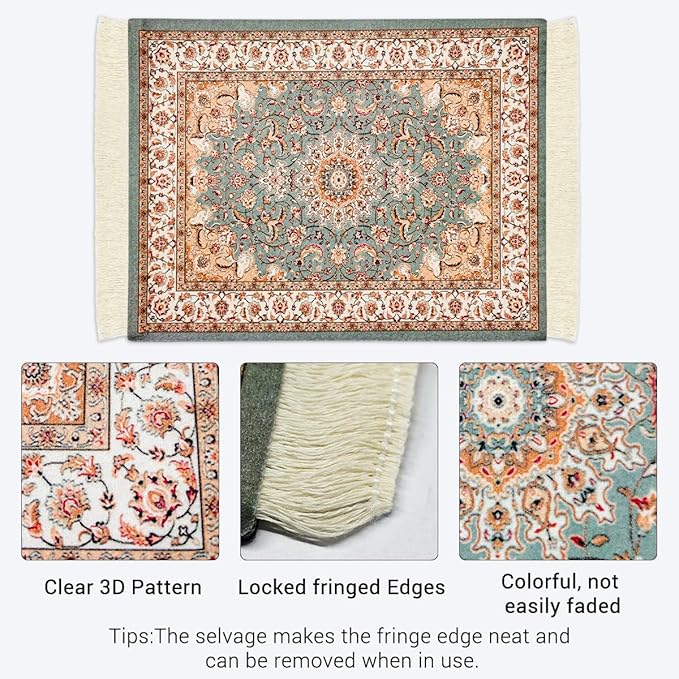 Persian Carpet Style Mouse Pad Oriental Vintage Bohemian Rug Desk Pad Miniature Mouse Mat Coaster Table Décor for Office Home