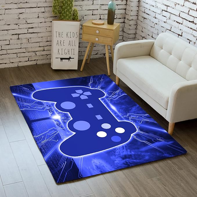 3D Gamer Carpet Decor Large Game Area Rugs Modern Game Printed Living Room Mat Bedroom Controller Player Boys Gifts Home Crystal Floor Polyester Mat Blue