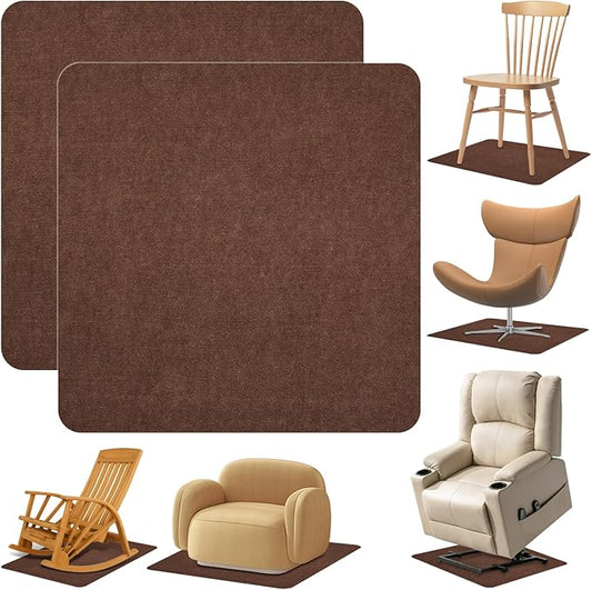 Recliner Pads for Hardwood Floors Non Skid, 35"x35" Furniture Pads Floor Mats for Carpet, Anti Slide Office Chair Mat for Floor Protector, Chairs Recliner Rug Non Slip Recliner Grippers (2 Pack-Brown)