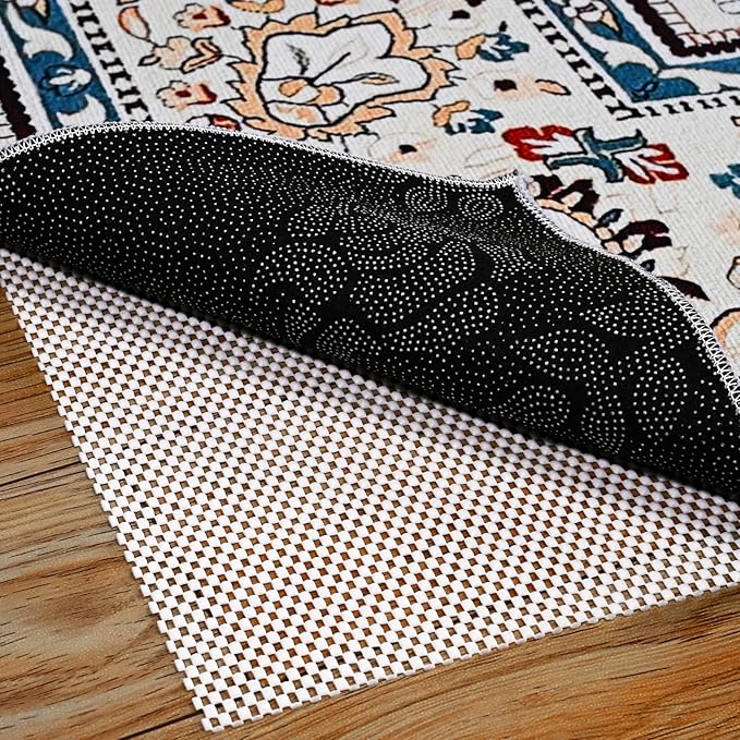 Non Slip Rug Pad Gripper 3x5 FT for Hardwood Floors, Eco-Friendly Anti Skid Mat Under Area Rugs, Keeps Rugs Safe and Flat, Odorless Cushioned Pad for Floor Protection, Easy to Trim Multi-Use Mat