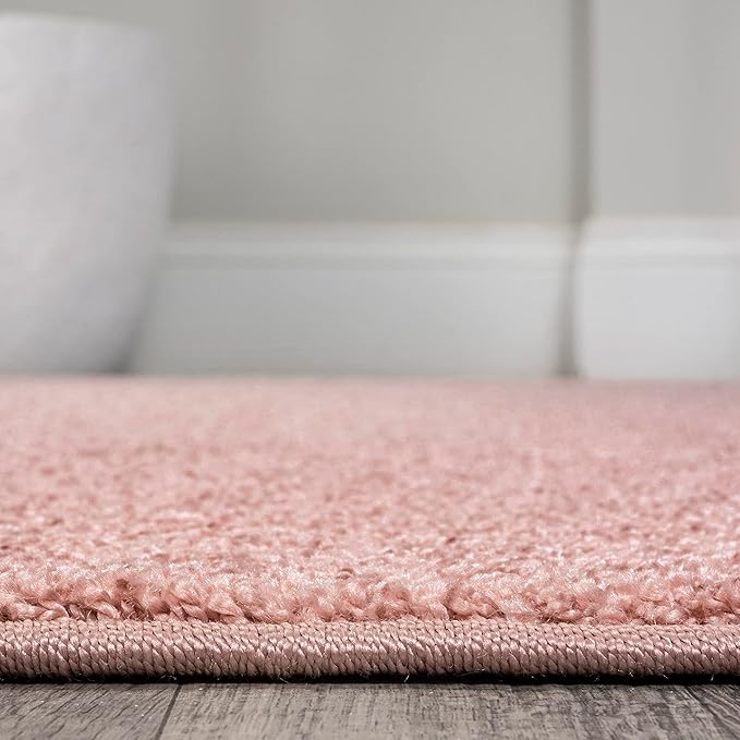 Eyely UES100P-214 Supersoft Haze Solid Low-Pile Indoor Runner Rug, Coastal, Bohemian, Minimalist, Classic, Casual for Bedroom,Kitchen,Living Room,Non Shedding,Easy-Washing, Pink, 2 X 14
