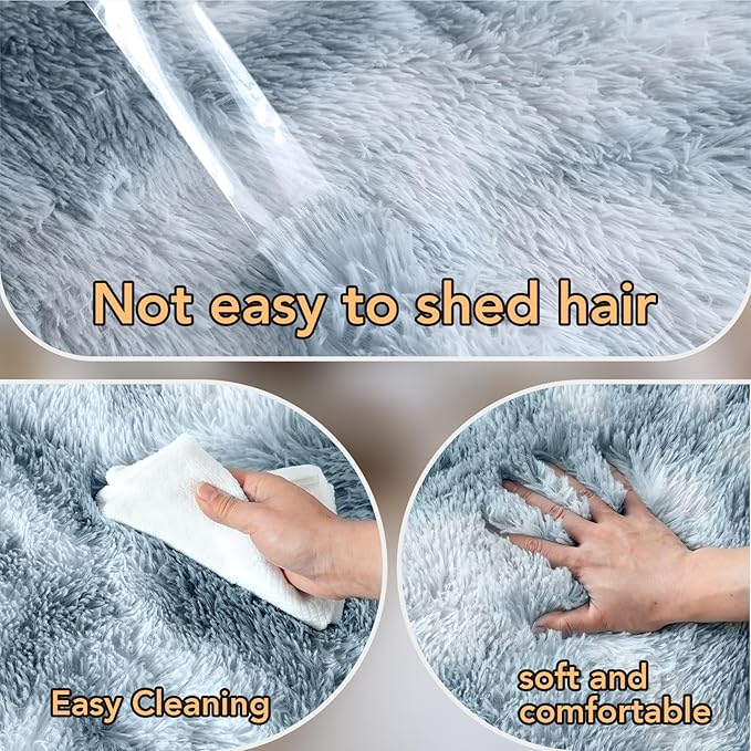 Shag Rugs for Living Room 9x12: 9x12 Area Rugs for Living Room- 9x12 Large Soft Tie-Dyed Light Grey Rugs for Bedroom- Fuzzy Plush Modern Carpets for Kids Room (Tie-Dyed Light Grey, 9x12 Feet