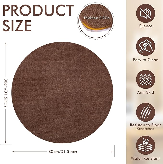 Round Recliner Pads for Hardwood Floors, Non Slip Recliner Grippers, Furniture Pads Floor Mats for Carpet, Anti Slide Office Chair Mat for Floor Protector, 30"x30" (1 Pack Brown)
