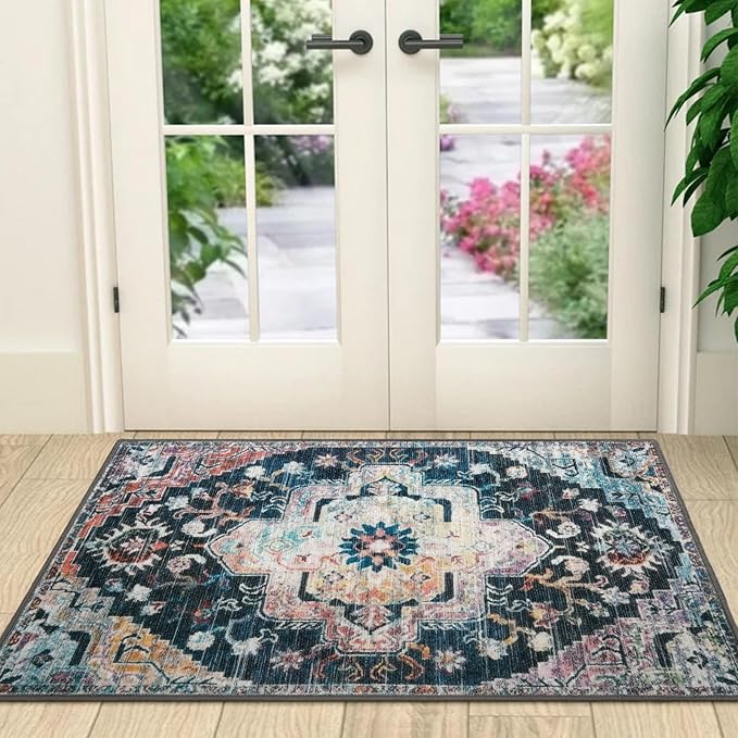 Collive Retro Floor Mat, Non-Slip Washable Doormat, Large Size Quick-Dry Welcome Mat, Low-Pile Front Door Rug, 32" x 48", Colorful