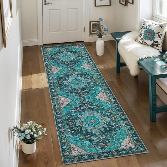 Ciicool 2x7ft Entryway Runner Rug, Washable Rug Non Slip Low Pile Pet Friendly Indoor Floor Long Carpet Hallway for Bathroom Kitchen Living Room Bedside