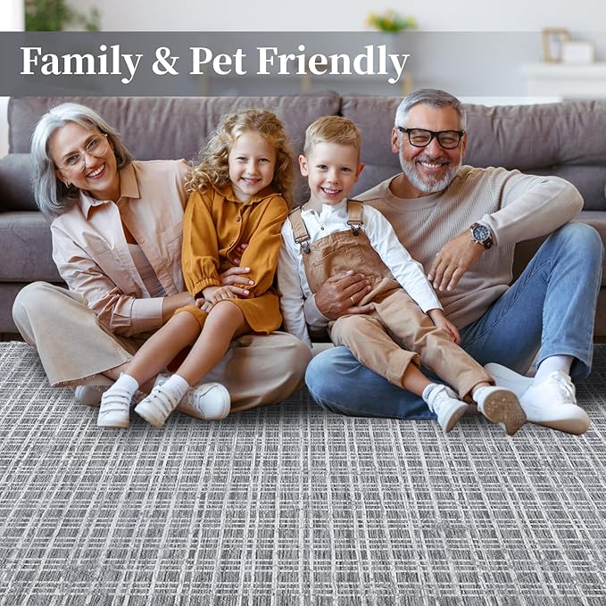 Large Area Rug 10x13 Rug for Living Room Modern Grey Grid Washable Bedroom Rug Farmhouse Non Slip Throw Rugs Soft Low Pile Stain Resistant Carpet for Dining Room Department 10'x13'