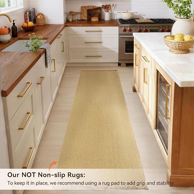 BESTSWEETIE 2x6 Washable Rug Hand-Woven Low Pile Soft Modern Farmhouse Bohemian Decor Reversible Braided Rugs with Tassels Throw Carpet for Living Room Bedroom Entryway Bathroom, Natural Jute