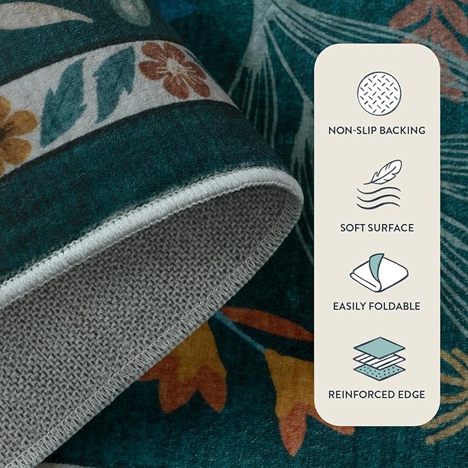 Anidaroel Botanical Print 5x7 Area Rugs for Living Room, Washable Soft Rugs for Bedroom Aesthetic, Non Slip Modern Rug Stain Resistant Dining Room Mat Throw Carpet for Dorm Nursery, Tea