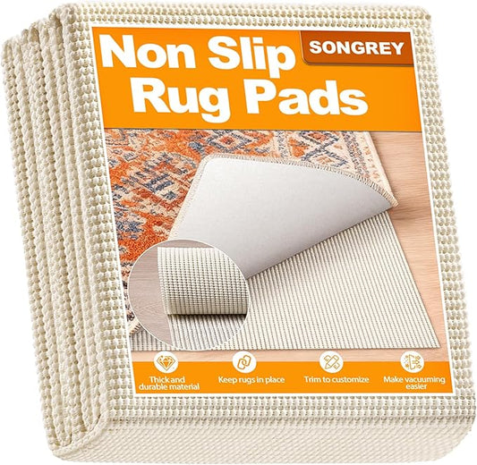 Songrey Non-Slip Rug Pad Gripper 2x3 FT, Extra Thick Carpet Pads for Hard Surfaces, Prevents Sliding and Secures Rugs, Provides Floor Protection with Comfort Cushioning