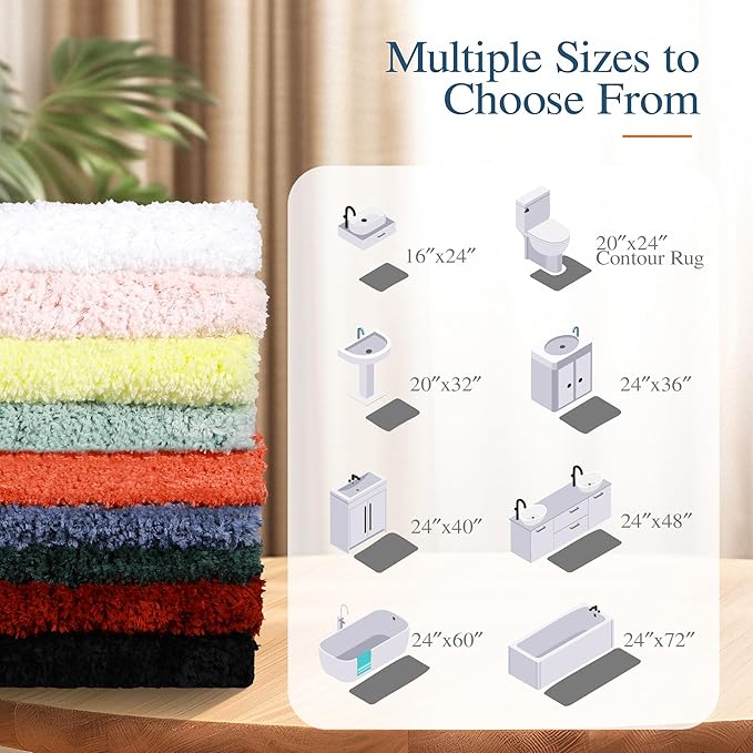 Walensee Bathroom Contour Rug (20x24, Living Coral) Non Slip Bath Mats Water Absorbent Soft Microfiber Shaggy Bathroom Mat Machine Washable Bath Rug U Shape Toilet Rug