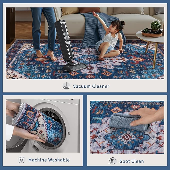 Ciicool Area Rug 5x7ft Washable Rugs for Living Room Non-Slip Indoor Rugs Large Low-Pile Mat Floor Carpet Vintage Rug for Bedroom Dinning Foyer Decor