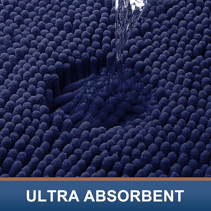 Smiry Luxury Chenille Bathroom Rugs 30x20, Extra Soft and Absorbent Shaggy Bath Mat, Machine Washable, Non-Slip Plush Carpet Runner for Tub, Shower, and Floor, Home Decor Accessories, Navy Blue