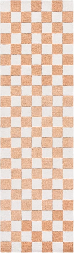 SAFAVIEH Ebony Collection Runner Rug - 2'3" x 8', Rust & Ivory, Handmade Wool, Checkered Pattern, Ideal for Living Room, Hallway, Foyer, Bedroom (EBN175P-28)