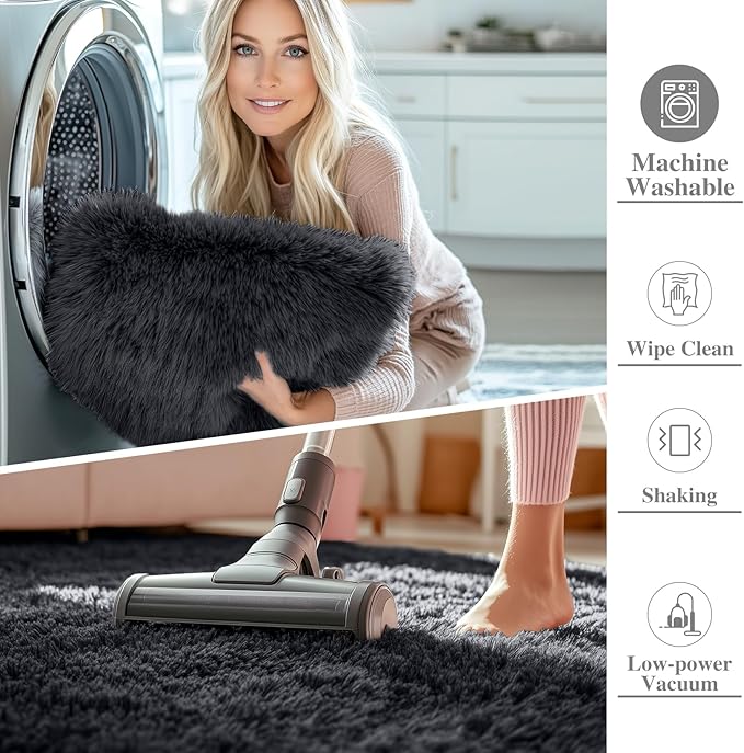 OLANLY Black Round Rugs for Bedroom - Machine Washable, 6 ft Circle Area Rugs for Living Room, Soft and Fluffy Shaggy Carpet for Teen Girls and Boys, Nursery Rooms, Dorms, Home Decor Aesthetic
