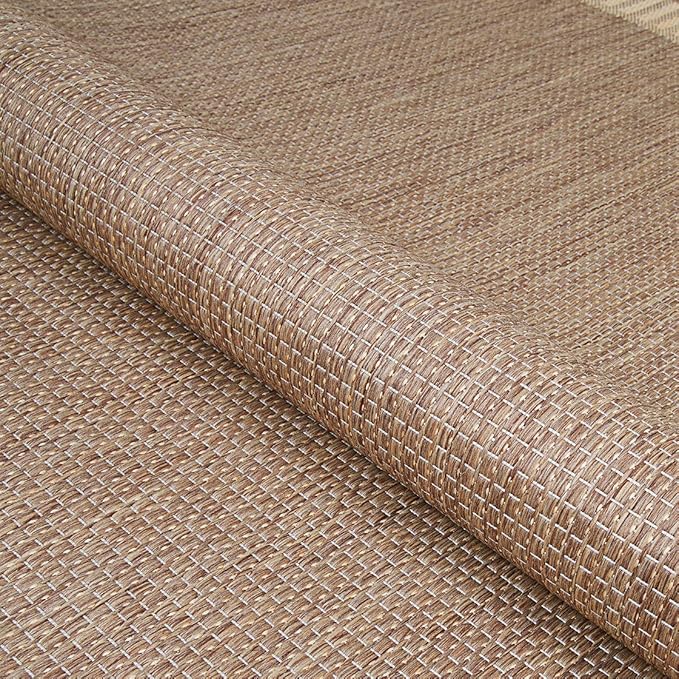 Couristan Recife Indoor Outdoor Rug - Wicker Stitch 2'3" x 7'10" Runner in Cocoa and Natural, Hose Washable, Low Pile, Pet- Kid Friendly Home Decor for Living Room, Patio Furniture Set, Kitchen