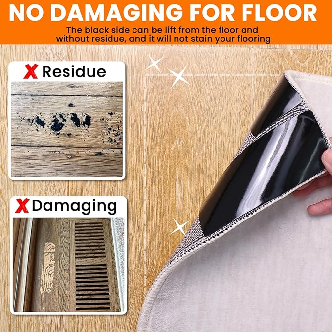 Rug Non Slip Grippers, 2 x 5 Inch Reusable Carpet Grippers Rug Tape Pads for Hardwood Floors and Tiles, Removable and No Residue on Floor (4)