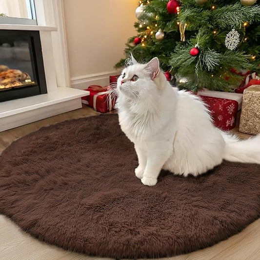 OLANLY Coffee Round Rugs for Bedroom - Machine Washable, 3 ft Circle Area Rugs for Living Room, Soft and Fluffy Shaggy Carpet for Teen Girls and Boys, Nursery Rooms, Dorms, Home Decor Aesthetic