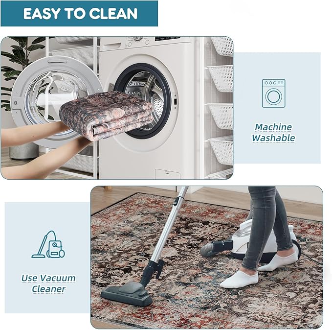Dripex Washable Area Rug 6x9 Living Room Rug Stain & Water Resistant Foldable Thin Vintage Rugs Bedroom Rug Floor Carpet for Dining Room Kitchen Bathroom Farmhouse Office