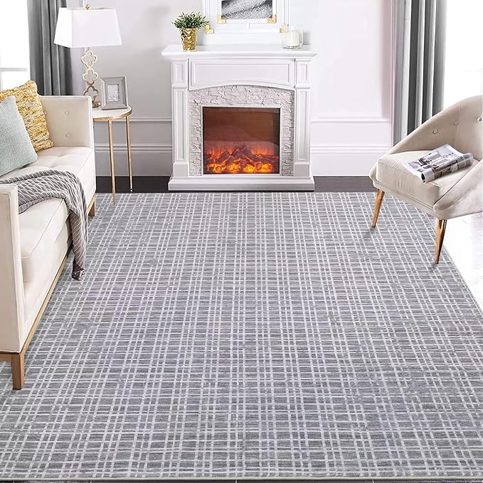 GAOMON Modern Checkered Area Rug - 9x12, Soft Faux Wool, Non-Slip, Grey