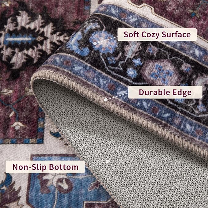 Ciicool Area Rug 5x7ft Washable Rugs for Living Room Non-Slip Indoor Rugs Large Low-Pile Mat Floor Carpet Vintage Rug for Bedroom Dinning Foyer Decor