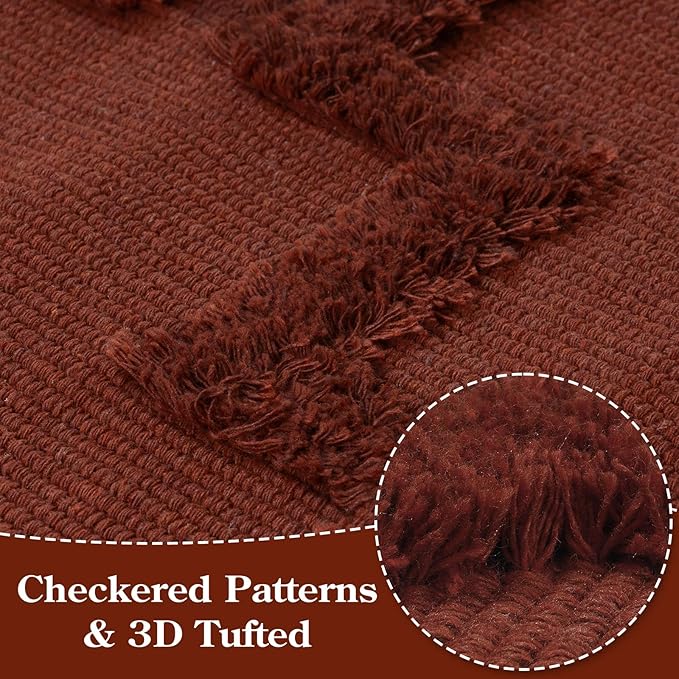 Uphome Boho Bathroom Rug 2' x 3', Washable Small Farmhouse Bedroom Rugs, Terracotta Geometric Bath Mats for Home Decor, Cotton Woven Moroccan Tufted Throw Rug for Entryway Front Door Kitchen