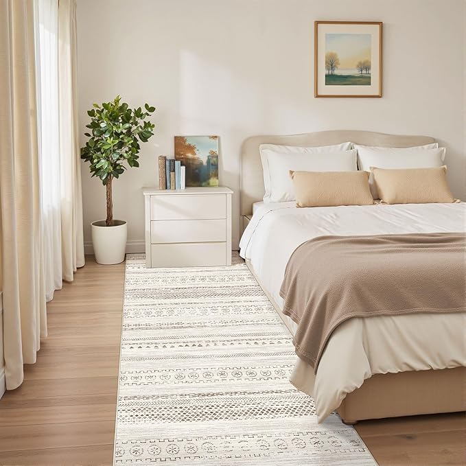 Area Rug Living Room Rugs - 3X8 Washable Boho Farmhouse Bohemian Neutral Large Moroccan Geometric Soft No Slip Indoor Thin Floor Carpet for Bedroom Under Dining Table Home Office - Brown
