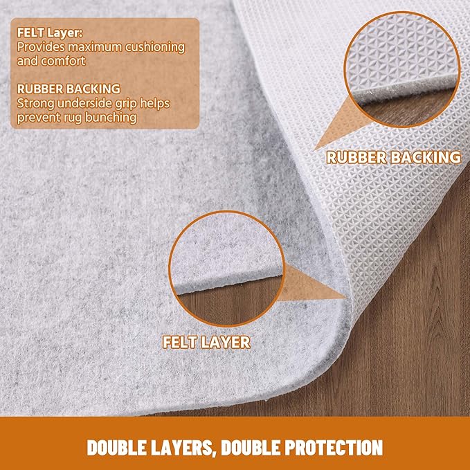 9' x 12' Non Slip Rug Pad Waterproof, 1/4" Thick 100% Felt +Rubber Rug Pad, Under Area Rug Pad Protective Cushioning Rug Pads Carpet Gripper Keep Rugs in Place, Safe for All Floors