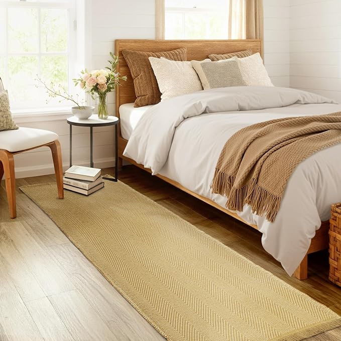 BESTSWEETIE 2x6 Washable Rug Hand-Woven Low Pile Soft Modern Farmhouse Bohemian Decor Reversible Braided Rugs with Tassels Throw Carpet for Living Room Bedroom Entryway Bathroom, Natural Jute