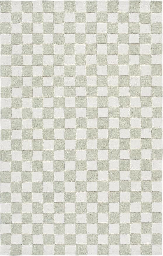 SAFAVIEH Area Rug 5x8 - Ebony Collection - Light Sage & Ivory, Handmade Wool, Checkered Design, Ideal for Living Room, Bedroom, Dining Space (EBN175W)