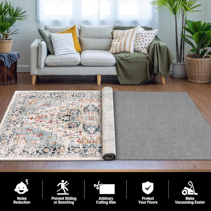 TREETONE Felt and Rubber Backing Rug Pads 1/8” Thick, 2 x 3 Ft Non Slip Carpet Gripper Keep Rugs in Place, Under Area Rug Protective Cushioned Pads, Carpet Padding, Hardwood Floors Protection
