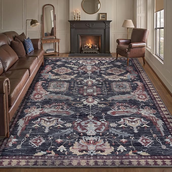 Ciicool Area Rug 5x7ft Washable Rugs for Living Room Non-Slip Indoor Rugs Large Low-Pile Mat Floor Carpet Vintage Rug for Bedroom Dinning Foyer Decor