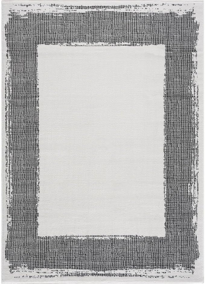 CAMILSON Modern Area Rug 8x10 Cream Rugs Solid Color Bordered Design for Living Room Bedroom Easy-Cleaning Non-Shedding Indoor Carpet Alfombras para Salas Modernas (8 x 10 Cream)