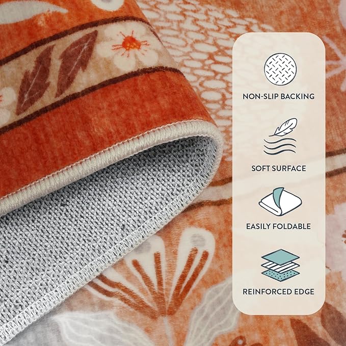Anidaroel Washable Area Rugs 5x7, Botanical Floral Rugs for Living Room, Non-Slip Soft Rugs for Bedroom Modern Abstract Rug, Stain Resistant Accent Floor Carpet for Office Dining Room, Orange