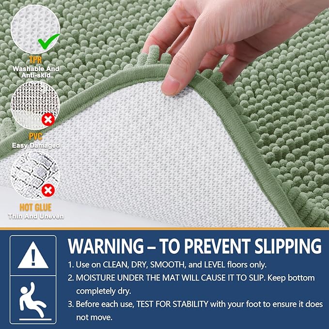 Arotive Bathroom Rugs 47x24, Extra Soft Absorbent Shaggy Chenille Bath Rugs, Machine Washable Rubber Backing Non-Slip Bath Mats for Bathroom Floor Tub and Shower, Home Decor Accessories, Sage Green