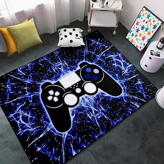 BATATADOCE Game Controller Gaming Rugs Art Abstract Background Open Space Gamer Rug Hyperspace Home Decoration for Teen Boys Game Style Bedroom Living Playing Room Black Blue