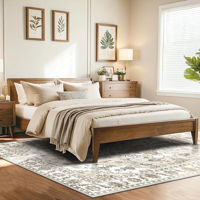 Area Rugs 5x7, Washable Rugs for Living Room, Non-Slip Rug, Boho Medallion Rug, Distressed Carpet, Low Pile Boho Rugs for Bedroom Dining Room