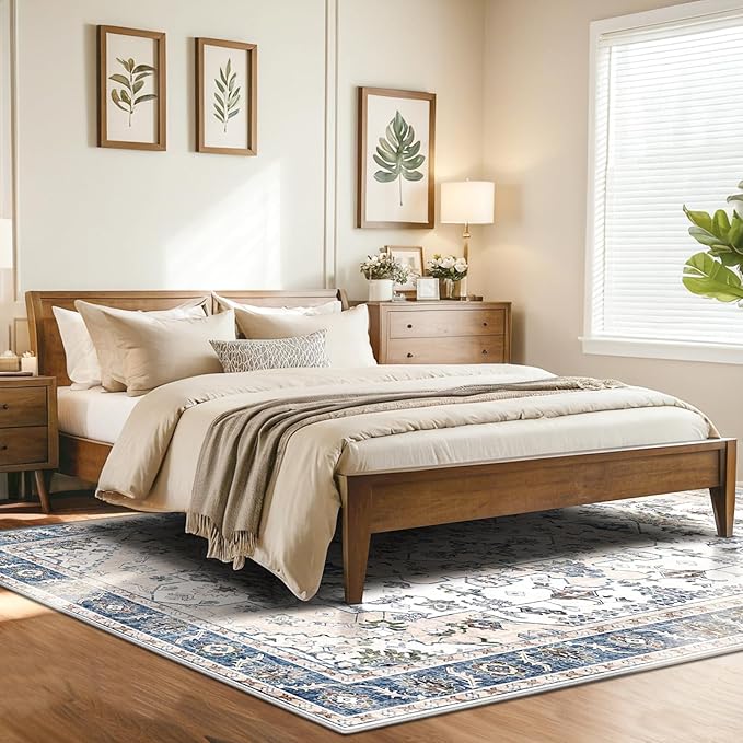 Area Rugs 5x7, Washable Rugs for Living Room, Non-Slip Rug, Boho Medallion Rug, Distressed Carpet, Low Pile Boho Rugs for Bedroom Dining Room