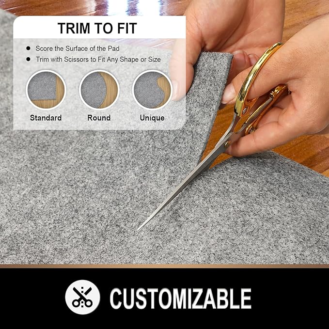 TREETONE 2’ x 8' - 1/8" Thick Felt and Rubber Rug Pad Gripper for Hardwood Floors, Non Slip Cushion Rug Pads for Area Rugs and Tile Floor Protection, Under Carpet Anti Skid Mat