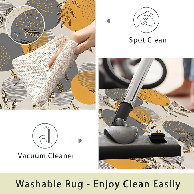SPUNKER Bohemain Leaves Area Rug 5x7 Rugs for Living Room Stripes and Dots Living Room Washable Rugs Vintage Rug for Bedroom Dinning Room