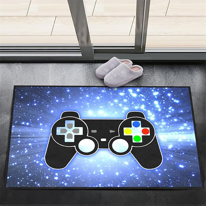 Game Video Gamepad Rugs, Boys Gamer Theme Carpets, Modern Gaming Space Blue Starry Sky Printed Large Carpets for Bedroom Living Room Mat Gaming Room Home Decor Mat