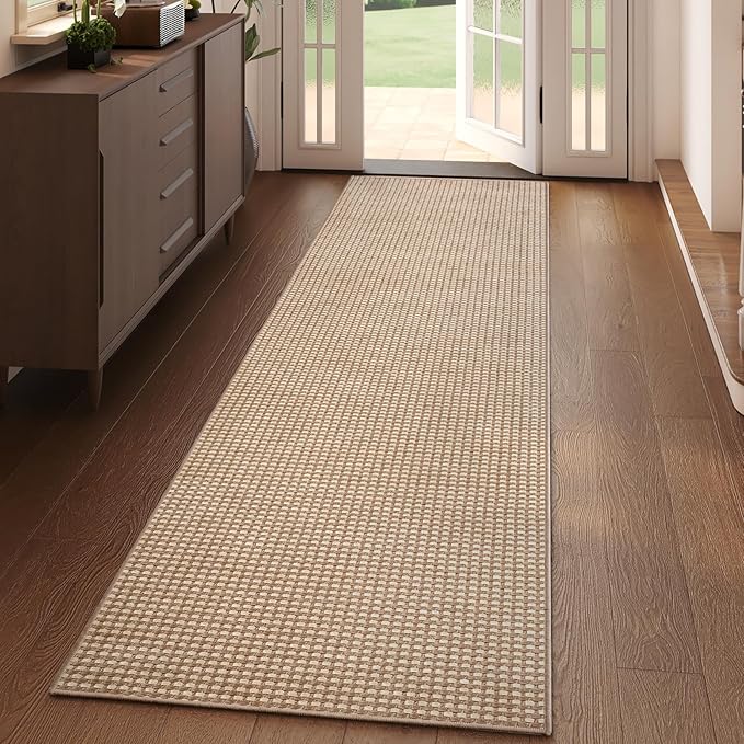 2x6 ft Boho Kitchen Runner Rugs Mat Non Slip Woven Runners for Hallways Washable, Soft Long Entryway Laundry Hall Floor Runner Carpet for Indoor Backdoor Bedroom Kitchen Living Room, Brown